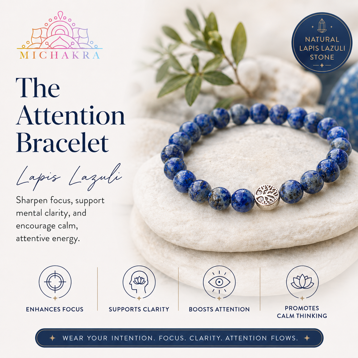 The Attention Bracelet - Lapis Lazuli Mi Chakra
