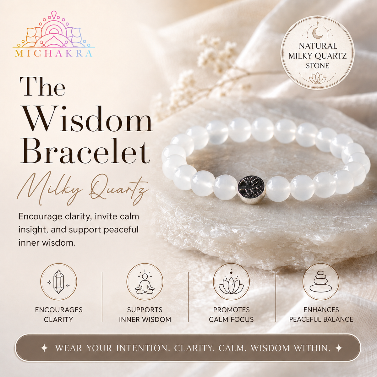 The Wisdom Bracelet - Milky Quartz Mi Chakra