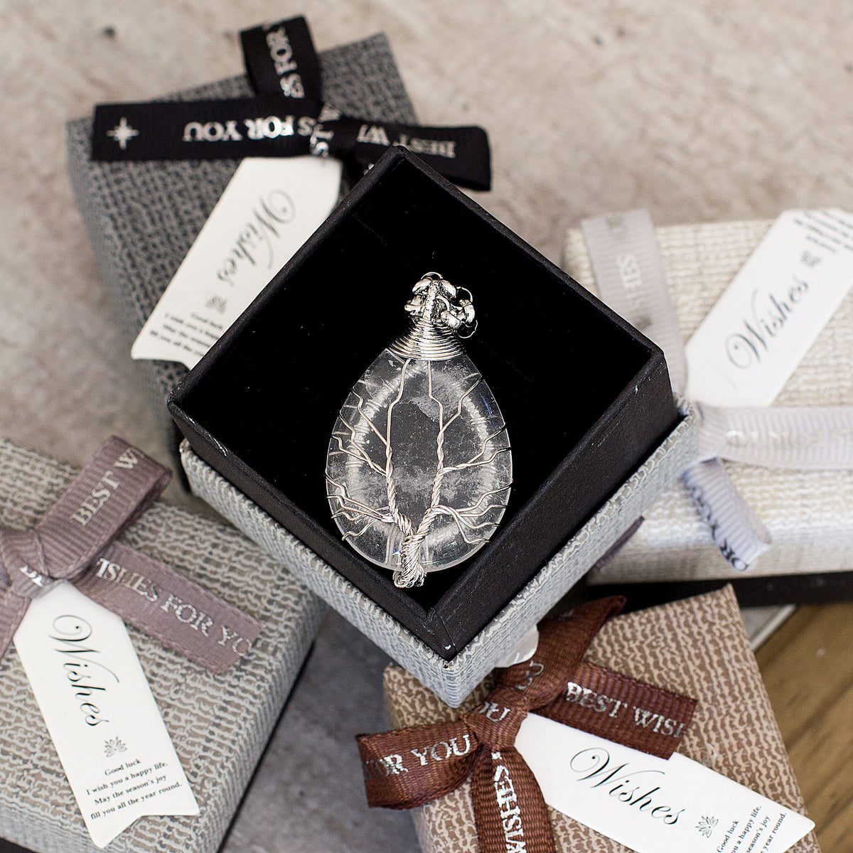 Tree of life Drop Necklace - Clear Quartz Mi Chakra