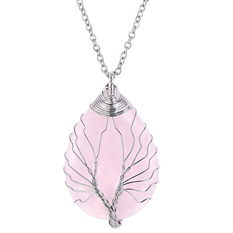 Tree of life Drop Necklace - Rose Quartz Mi Chakra