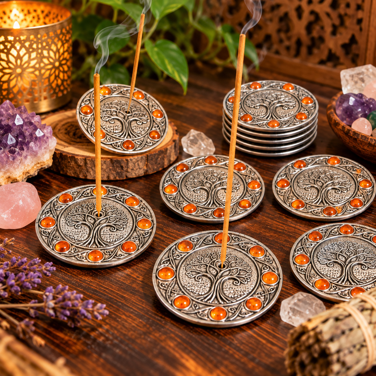Tree of Lift Incense Holder - Silver - Metal Mi Chakra
