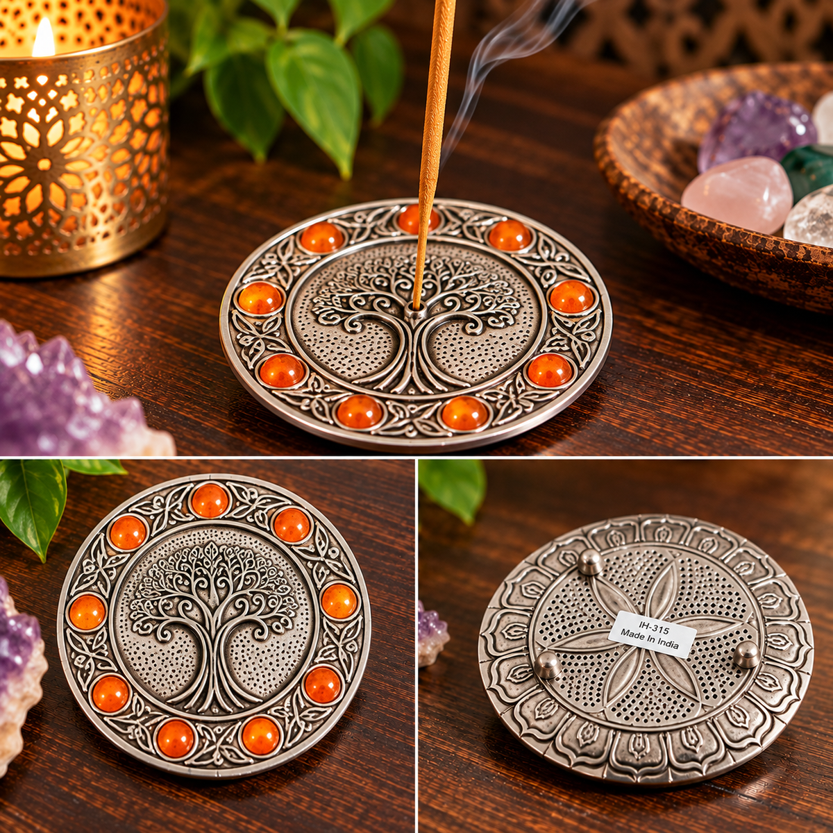 Tree of Lift Incense Holder - Silver - Metal Mi Chakra