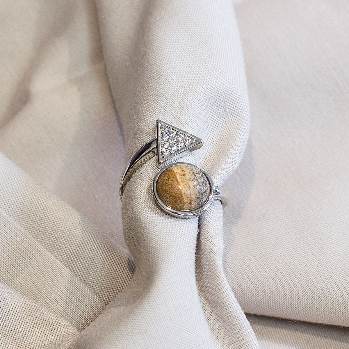 Triangle Adjustable Ring - Picture Stone Mi Chakra