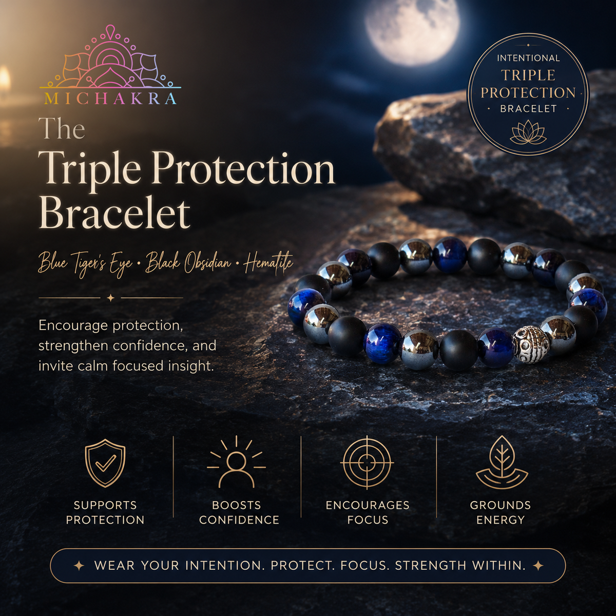 Triple Protection Bracelet Blue 💙 Mi Chakra