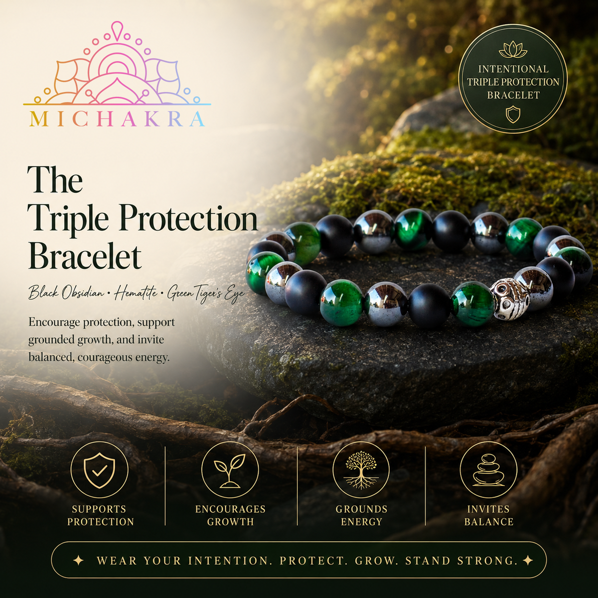 Triple Protection Bracelet Green 💚 Mi Chakra
