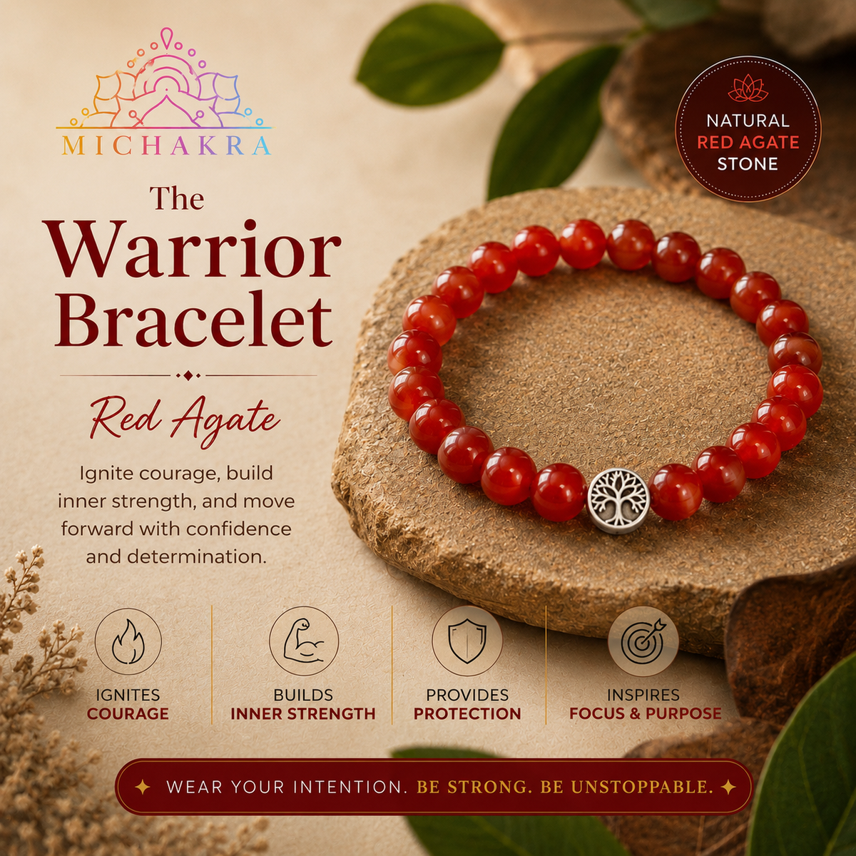 The Warrior Bracelet - Red Agate Mi Chakra