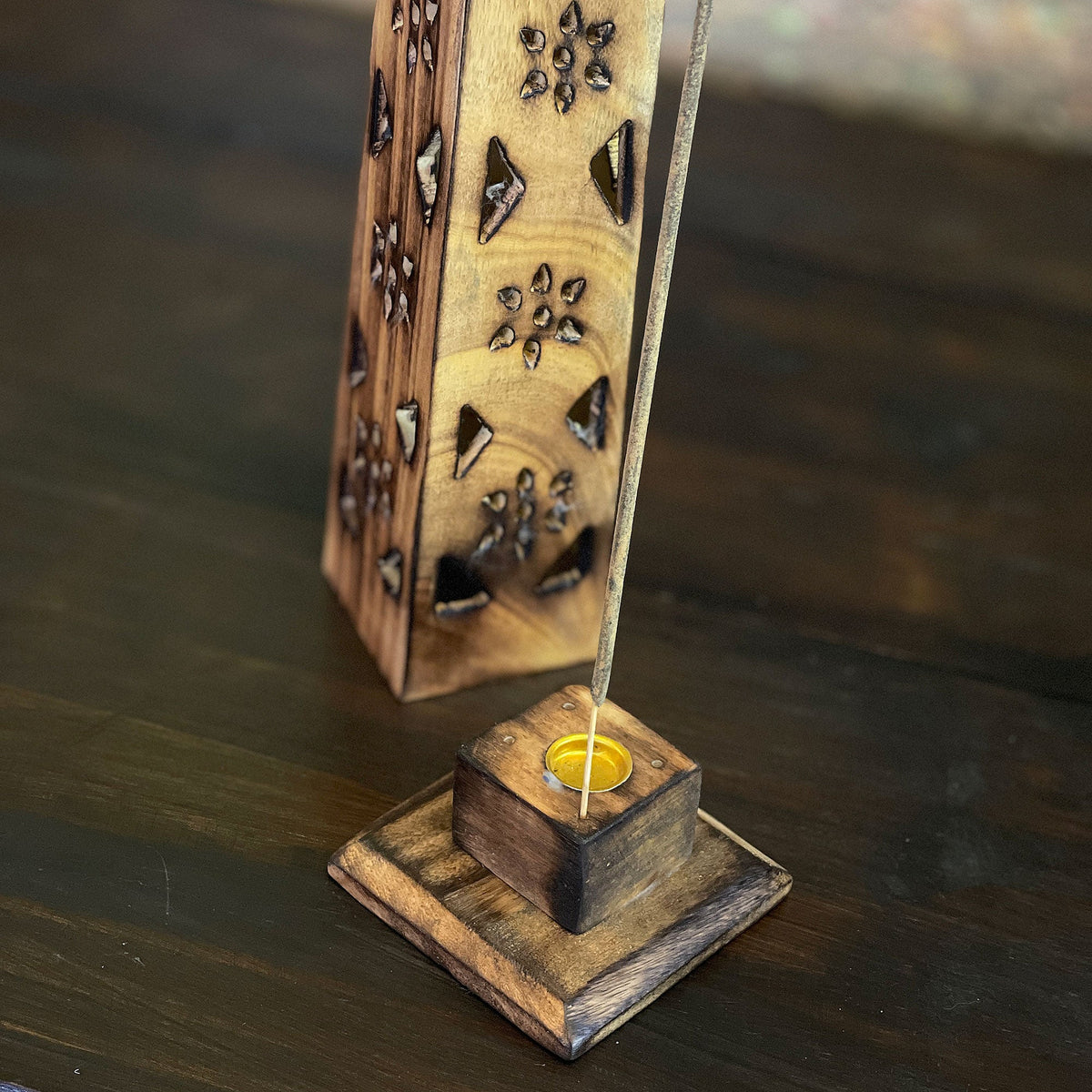 Wooden Flower Tower Incense Holder Mi Chakra