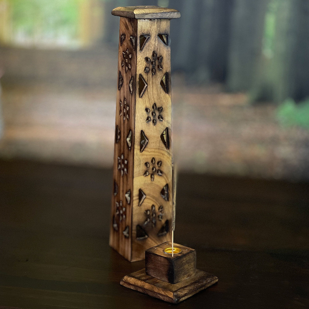 Wooden Flower Tower Incense Holder Mi Chakra