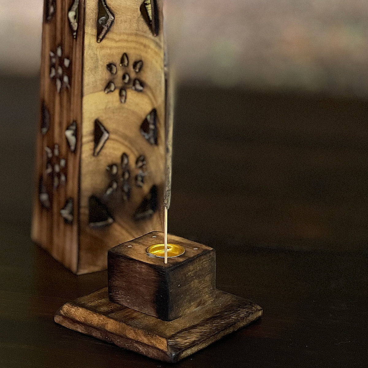 Wooden Flower Tower Incense Holder Mi Chakra
