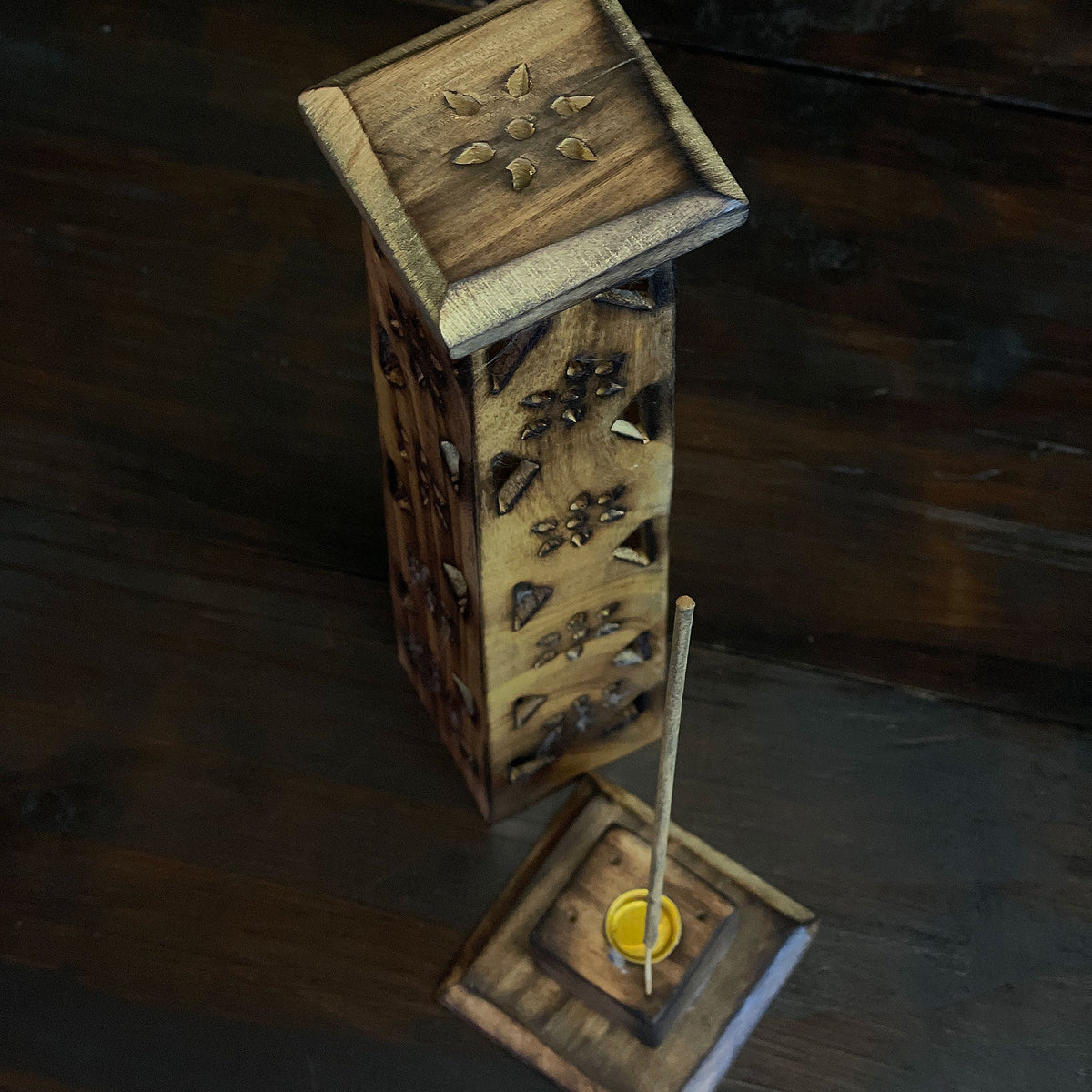 Wooden Flower Tower Incense Holder Mi Chakra