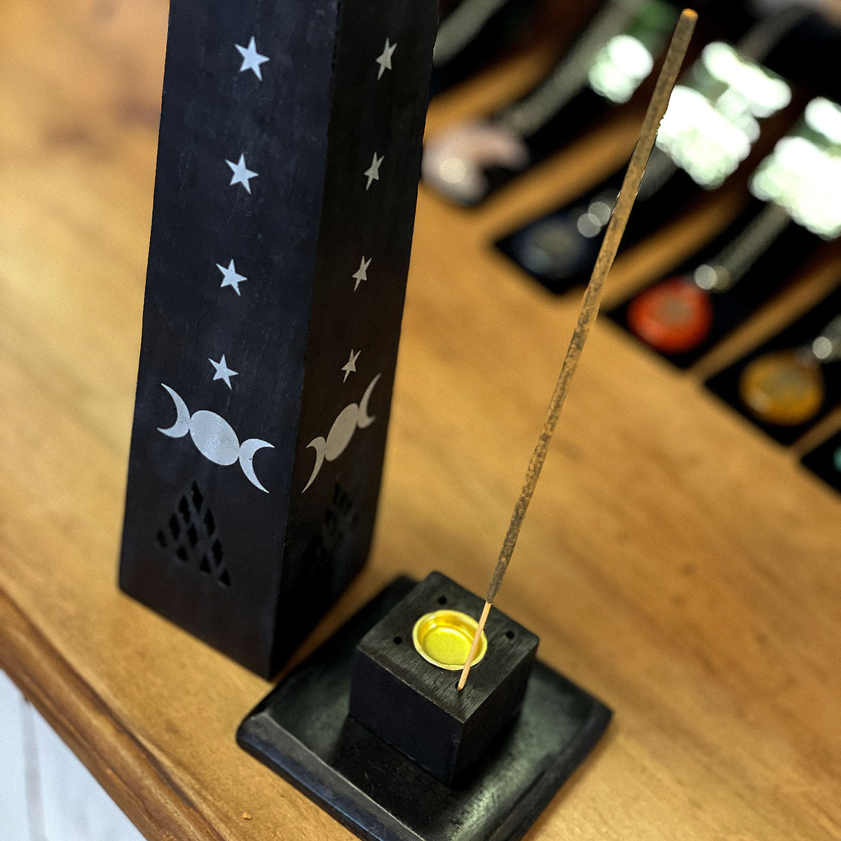 Wooden Incense Holder (Black) Moon Mi Chakra