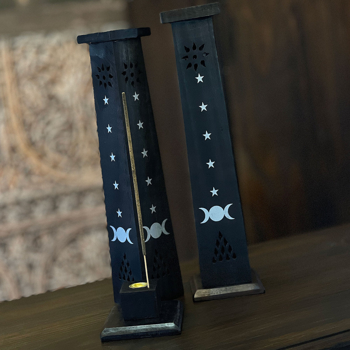 Wooden Incense Holder (Black) Moon Mi Chakra
