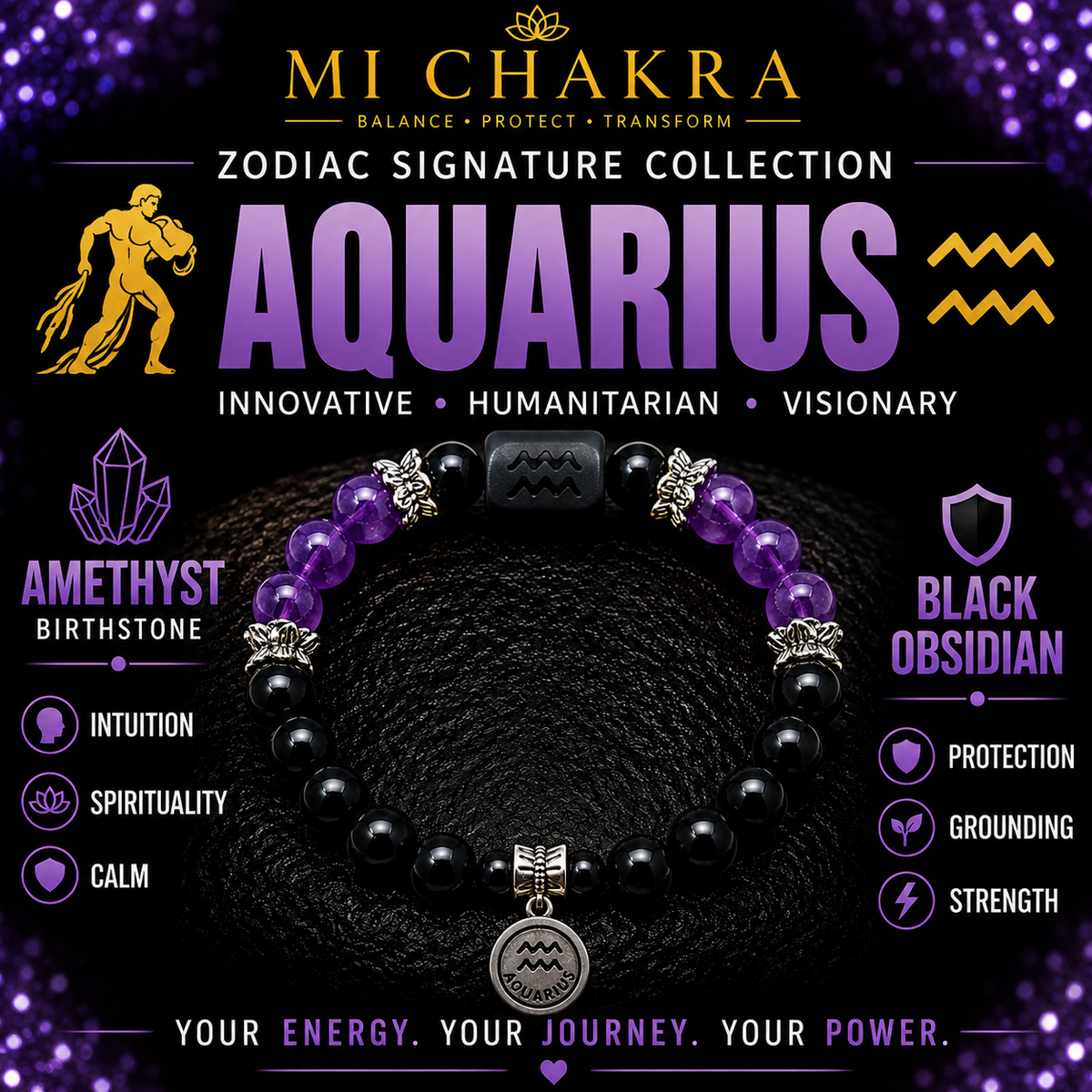 Aquarius Zodiac Crystal Bracelet Mi Chakra
